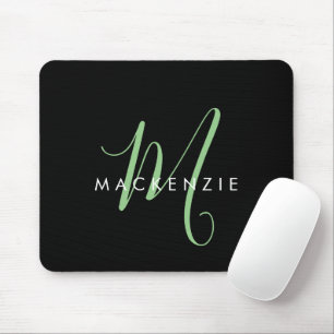 Tapis De Souris Monogramme élégant moderne noir vert écriture