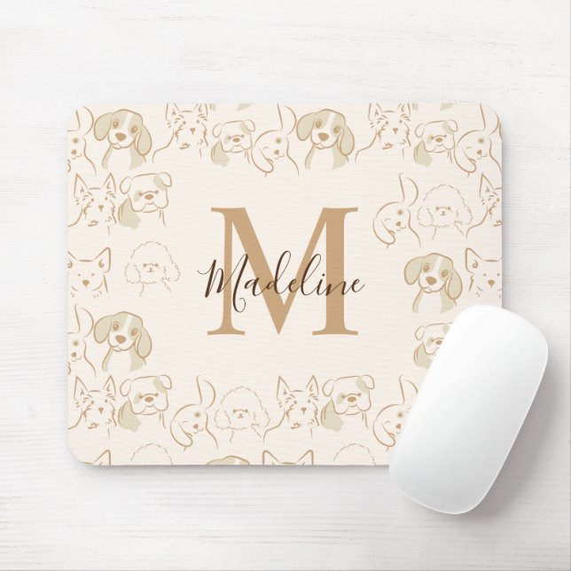 Tapis De Souris Monogramme élégant Motif de chien pop neutre migno (Avec souris)