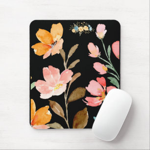 Tapis De Souris Monogramme Élégant Rose Aquarelle