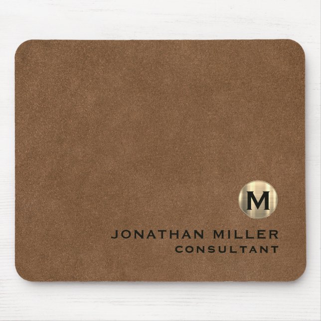 Tapis De Souris Monogramme en cuir Brown personnalisé (Devant)