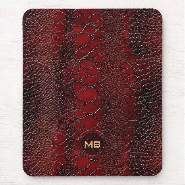 Tapis De Souris Monogramme en cuir rouge Snakeskin imprimé (Devant)