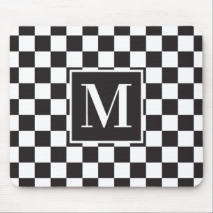 Tapis De Souris Monogramme en damier Chic noir et blanc