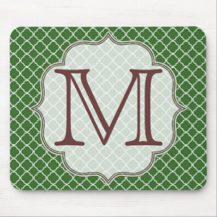 Tapis De Souris Monogramme en latti vert de la demi-feuille initia