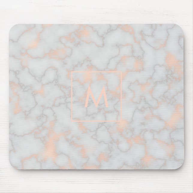Tapis De Souris Monogramme en marbre imprimé et or Rose (Devant)