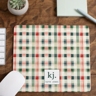 Tapis De Souris Monogramme En vichy doux À feuillage persistant