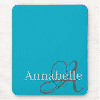 Tapis De Souris Monogramme et nom bleu clair simple et élégant