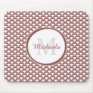 Tapis De Souris Monogramme et nom des pétoncles blancs Brown et r