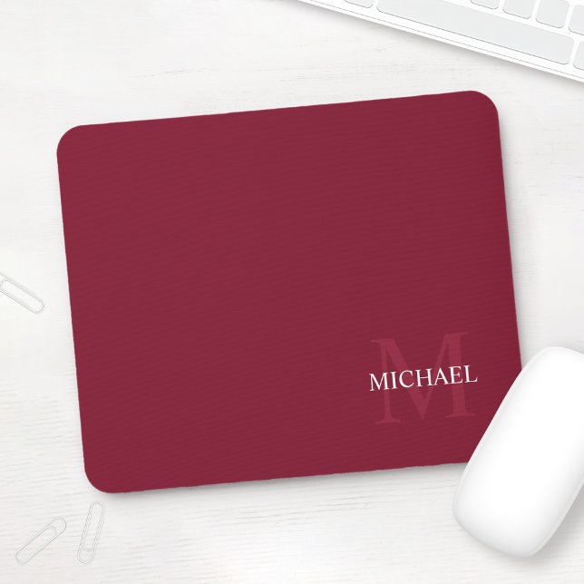 Tapis De Souris Monogramme et nom personnalisé Bourgogne rouge (Créateur téléchargé)
