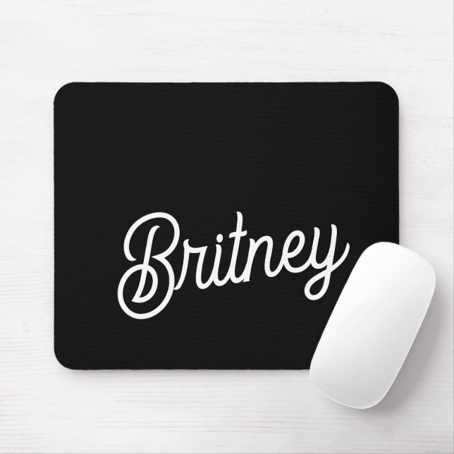 Tapis De Souris Monogramme et nom personnalisés en noir moderne (Avec souris)