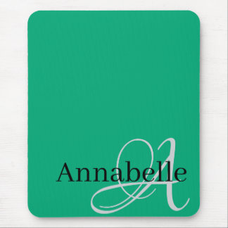 Tapis De Souris Monogramme et nom vert simple et élégant