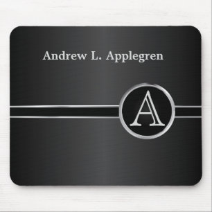 Tapis De Souris Monogramme exécutif - Noir et argent classique