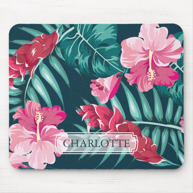 Tapis De Souris Monogramme Exotique Floral Été (Devant)