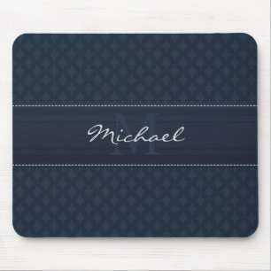 Tapis De Souris Monogramme fait sur commande bleu-foncé masculin