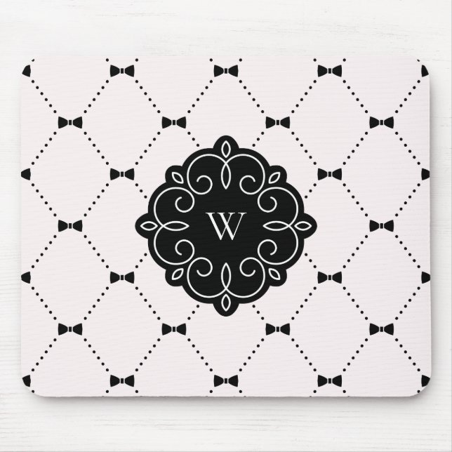 Tapis De Souris Monogramme féminin de motif d'arcs de rose et de (Devant)