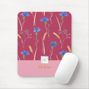 Tapis De Souris Monogramme Fleur sauvage de fleurs rouges