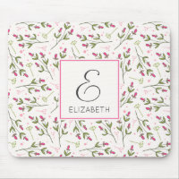 Monogramme Fleur sauvage rose et vert à longue tig