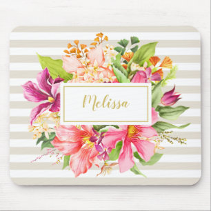 Tapis De Souris Monogramme Fleurs Vintages Pink Pastel Chic Mousep