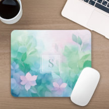 Tapis de souris monogramme floral aquarelle pastel