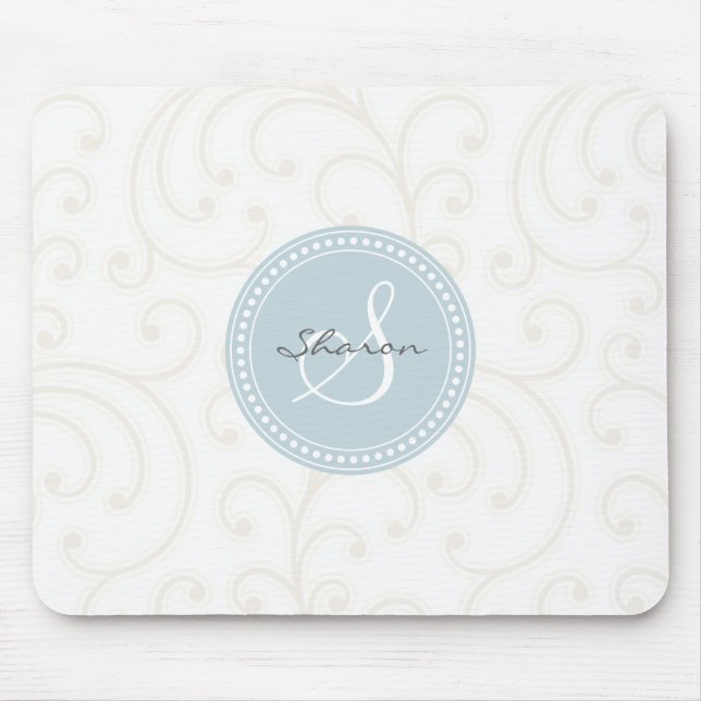 Tapis De Souris Monogramme floral blanc beige girly élégant de (Devant)