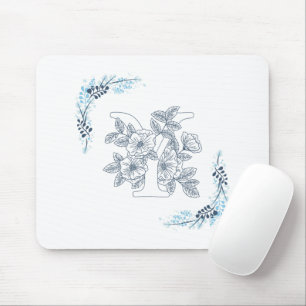 Tapis De Souris Monogramme floral bleu "Y" initial calmé