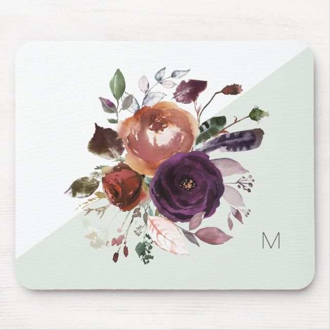 Tapis De Souris Monogramme floral d'automne (Devant)
