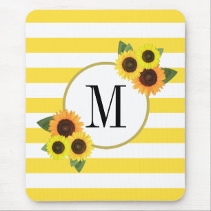 Tapis De Souris Monogramme floral des Tirures jaunes