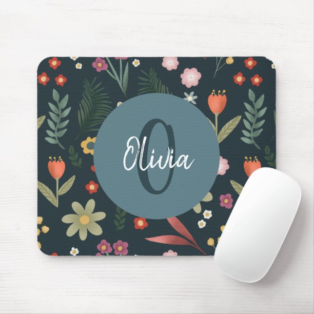 Tapis De Souris Monogramme floral élégant et moderne (Avec souris)
