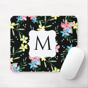 Tapis De Souris Monogramme floral noir