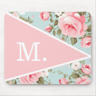 Tapis De Souris Monogramme floral rose vintage
