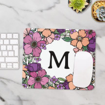 Monogramme floral rose violet pêche
