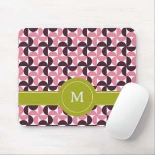 Tapis De Souris Monogramme Floral Vert Citron Burgundy Rose Géomét