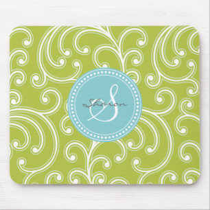 Tapis De Souris Monogramme floral vert girly élégant de motif