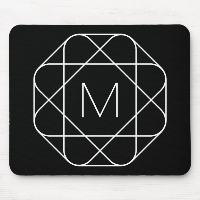 Tapis De Souris Monogramme géométrique noir et blanc (Devant)