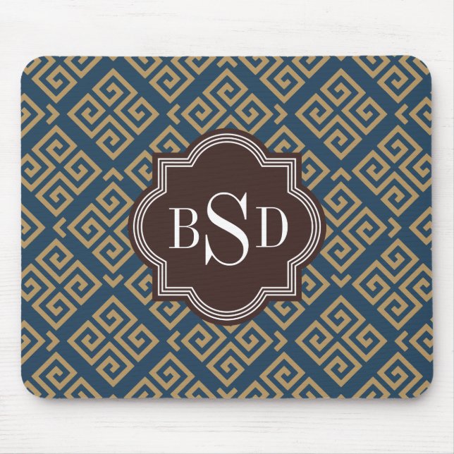 Tapis De Souris Monogramme géométrique principal grec brun chic de (Devant)