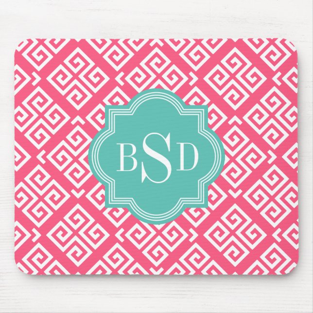 Tapis De Souris Monogramme grec girly rose chic de motifs (Devant)