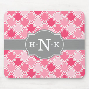 Tapis De Souris Monogramme gris Motif de pétoncle rose