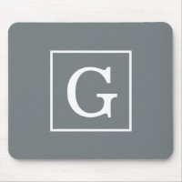 Monogramme Initial Cadre Gris Charbon Blanc