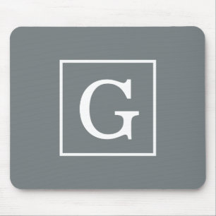 Tapis De Souris Monogramme Initial Cadre Gris Charbon Blanc