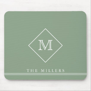 Tapis De Souris Monogramme initial de diamant, Sage vert personnal