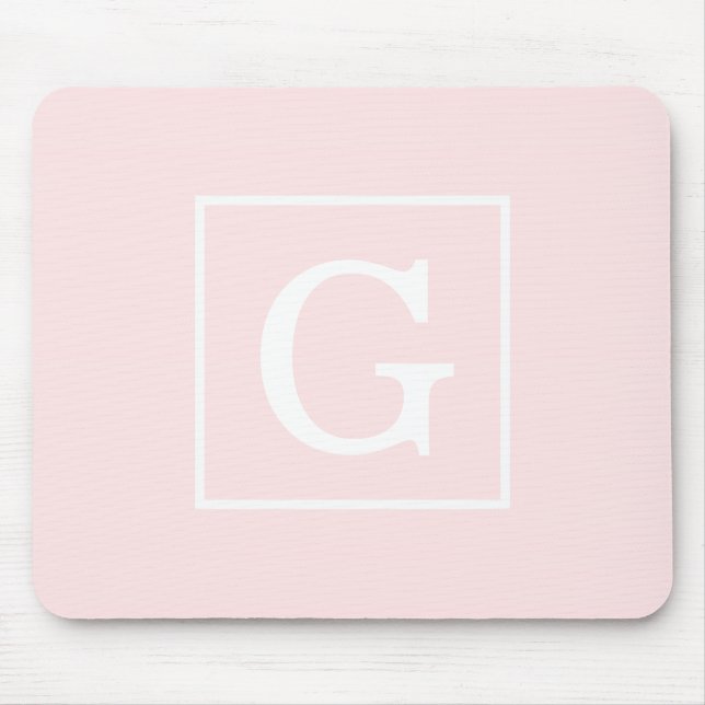 Tapis De Souris Monogramme initial encadré blanc rose clair (Devant)