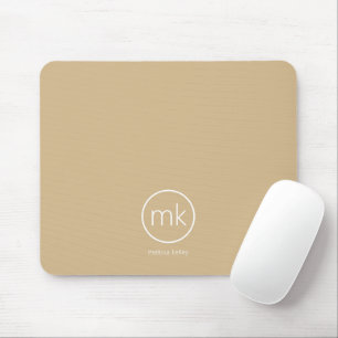 Tapis De Souris Monogramme Initial Minimal Neutre Beige & Blanc