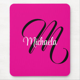 Tapis De Souris Monogramme initial nom moderne minimaliste rose ch