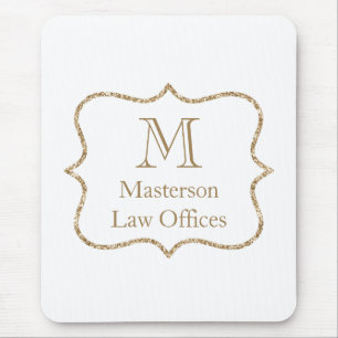 Tapis De Souris Monogramme Initial Nom Or Blanc Tendance 