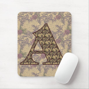 Tapis De Souris Monogramme Initiale A Élégant Floral Vintage