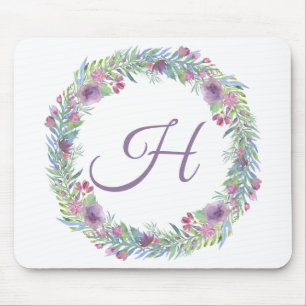 Tapis De Souris Monogramme initiale violet vert rose