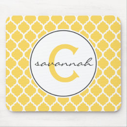 Tapis De Souris Monogramme jaune de Quatrefoil