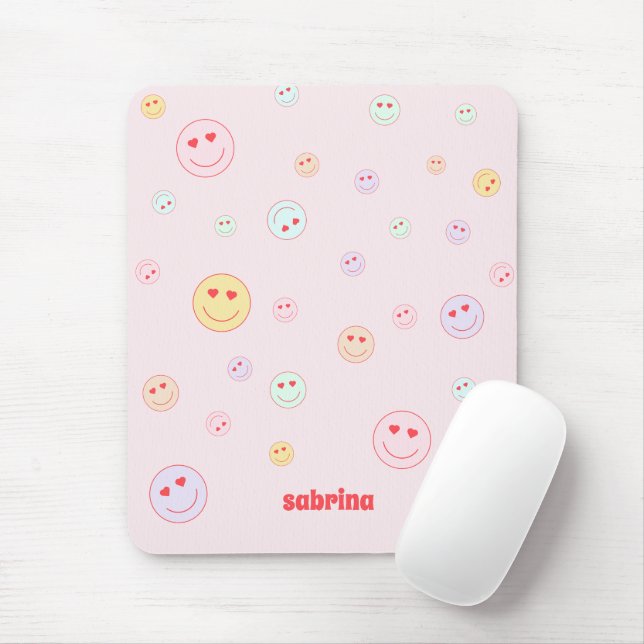 Tapis De Souris Monogramme Joyeux visage oeil coeur (Avec souris)