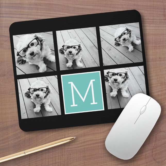 Tapis De Souris Monogramme - Jusqu'à 5 photos noir (Personalized mousepad - Add Photos and Custom Text)