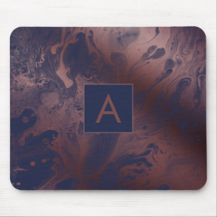 Tapis De Souris Monogramme Marbré Moderne Gras Rose Doré et Navy