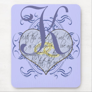 Tapis De Souris Monogramme Mariage Vow Heart